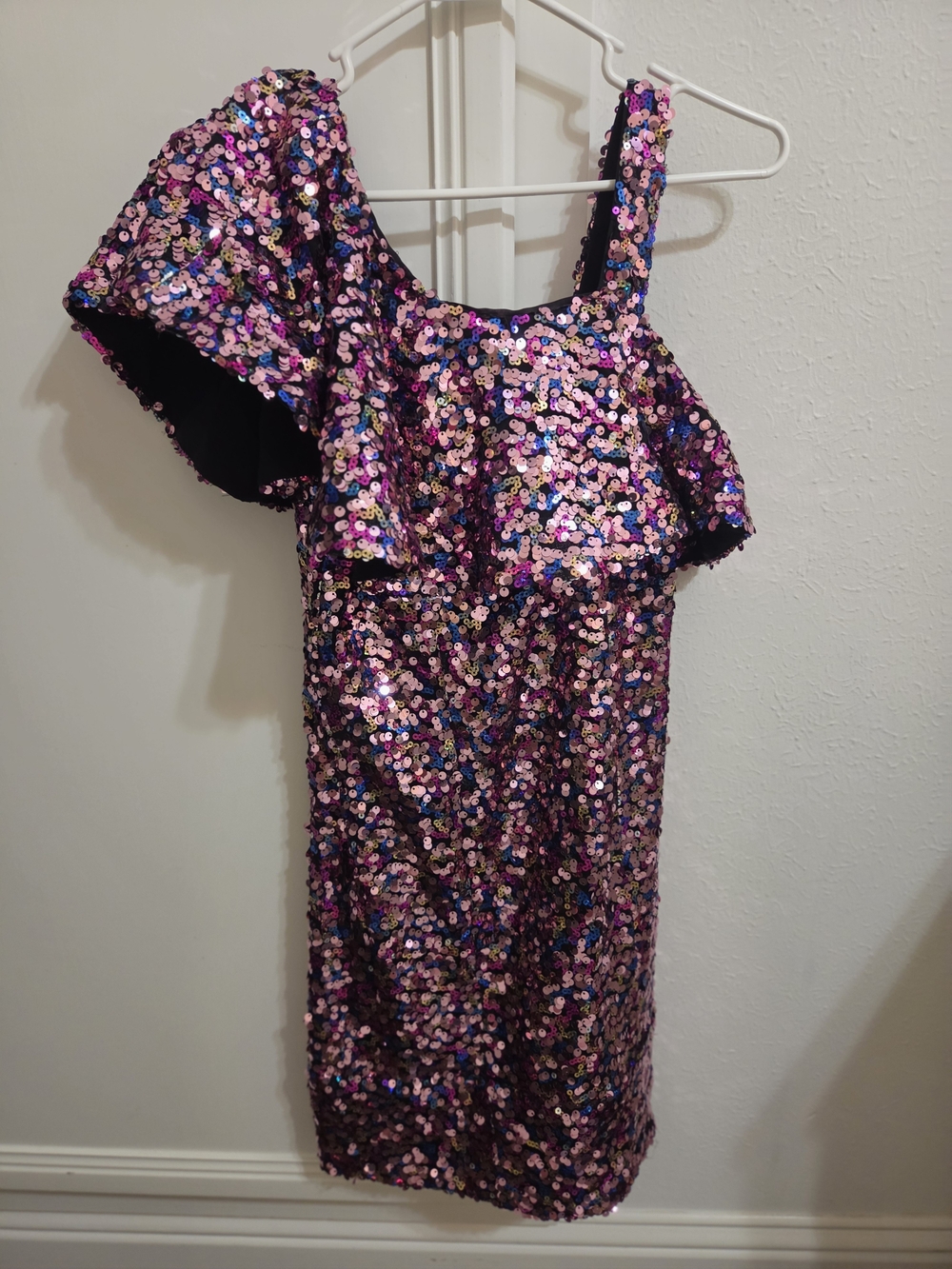 MAJORELLE One-Shoulder Sequin Dress - Pink Purple Multi